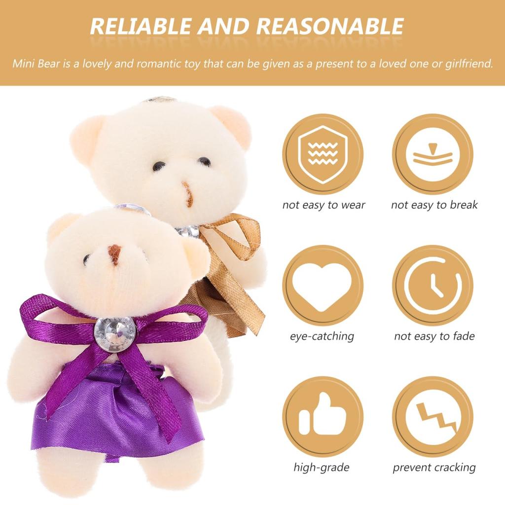Alasum Small Plush Bears, Set of 10, Fluffy and Cute, Perfect for Kids and Girls, Home Decor, Miniature, Christmas, Graduation, Valentine's Day Gifts