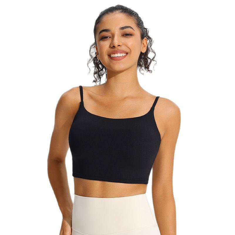 Nude Feel Women's Sports Bra with Pads - Summer Workout Camisole Vest with Beautiful Back Design