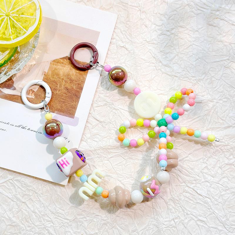 Candy Color Phone Buckle Beads Cute Lanyards  Bead Chain Pendant For Phone Strap