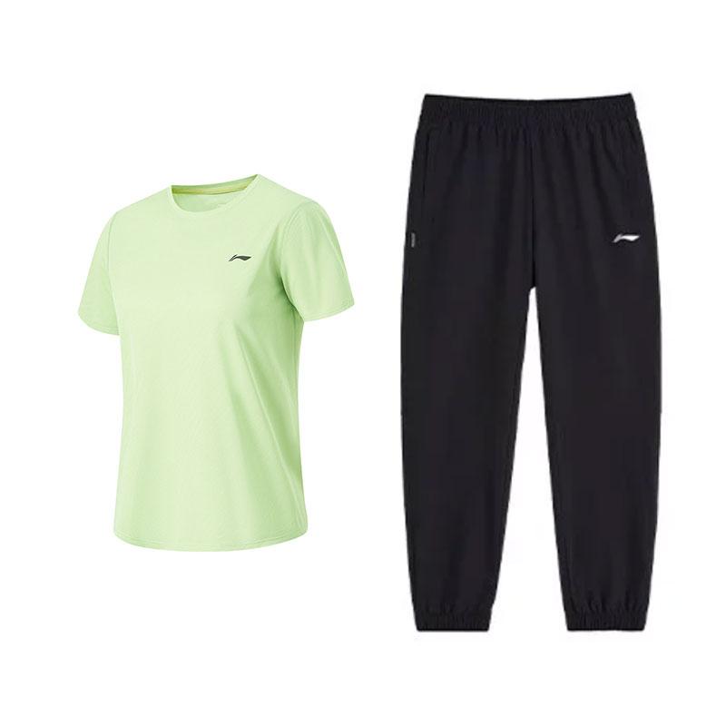 

Li-Ning Fashionable Cool Quick-Dry Breathable Simple T-Shirt Comfortable Long Pants Casual Sports Suit Women suit Laurel-Green Black U060-6+V832-1