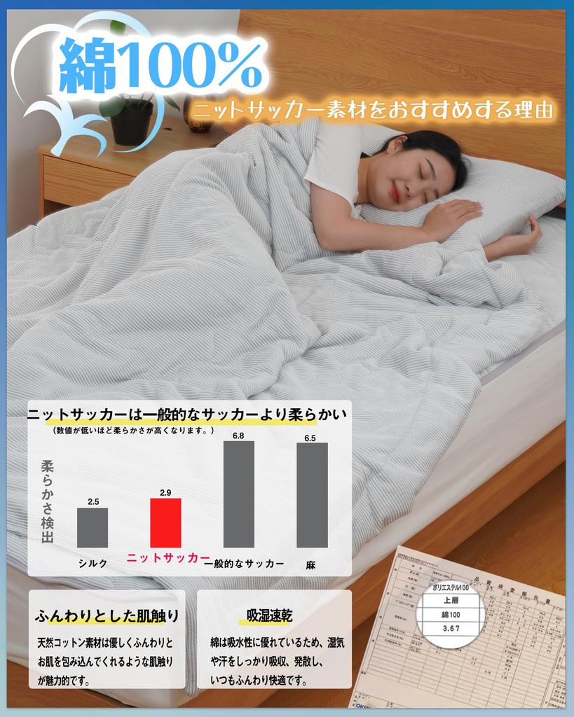 Lazy Sky Cotton Knit Fitted Bed Pad Mighty Top II Summer Fitted Mattress Pad [Smooth Seersucker] Sheet, Semi-Double, 100% Cotton, Breathable,