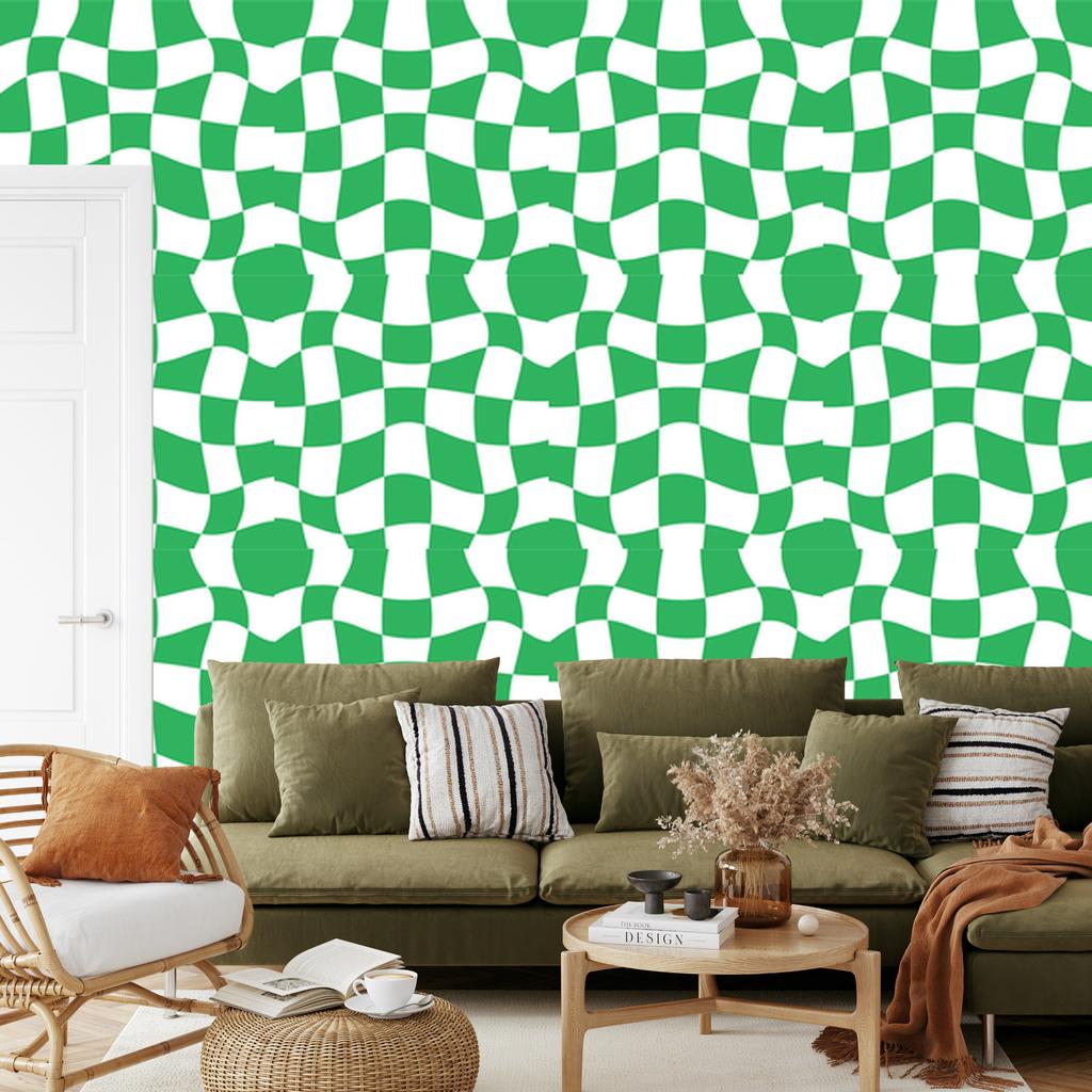 Wallpaper Casual Checkerboard Green for Living Room and Bedroom 50x1000