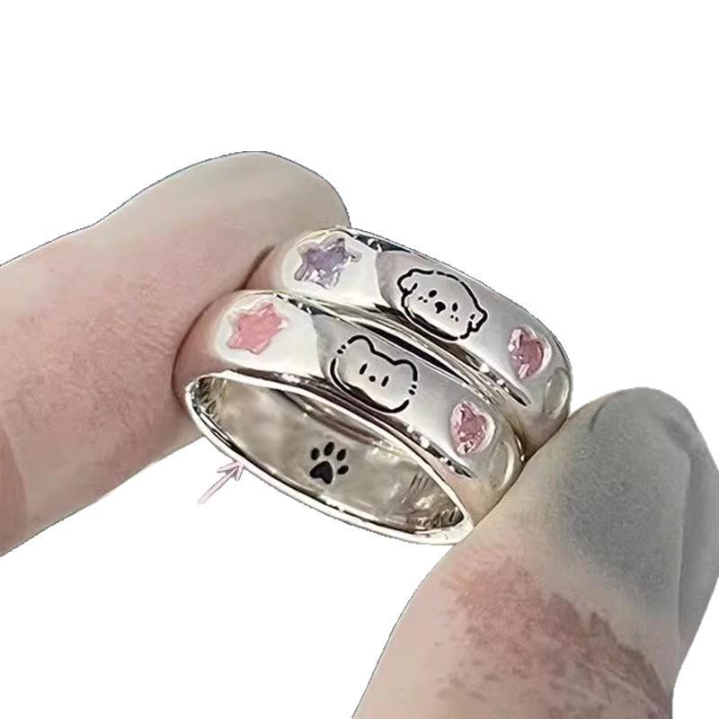 Exquisite kindliche Muster Partnerringe für Damen - Niedliches Welpen- und Kätzchen-Design