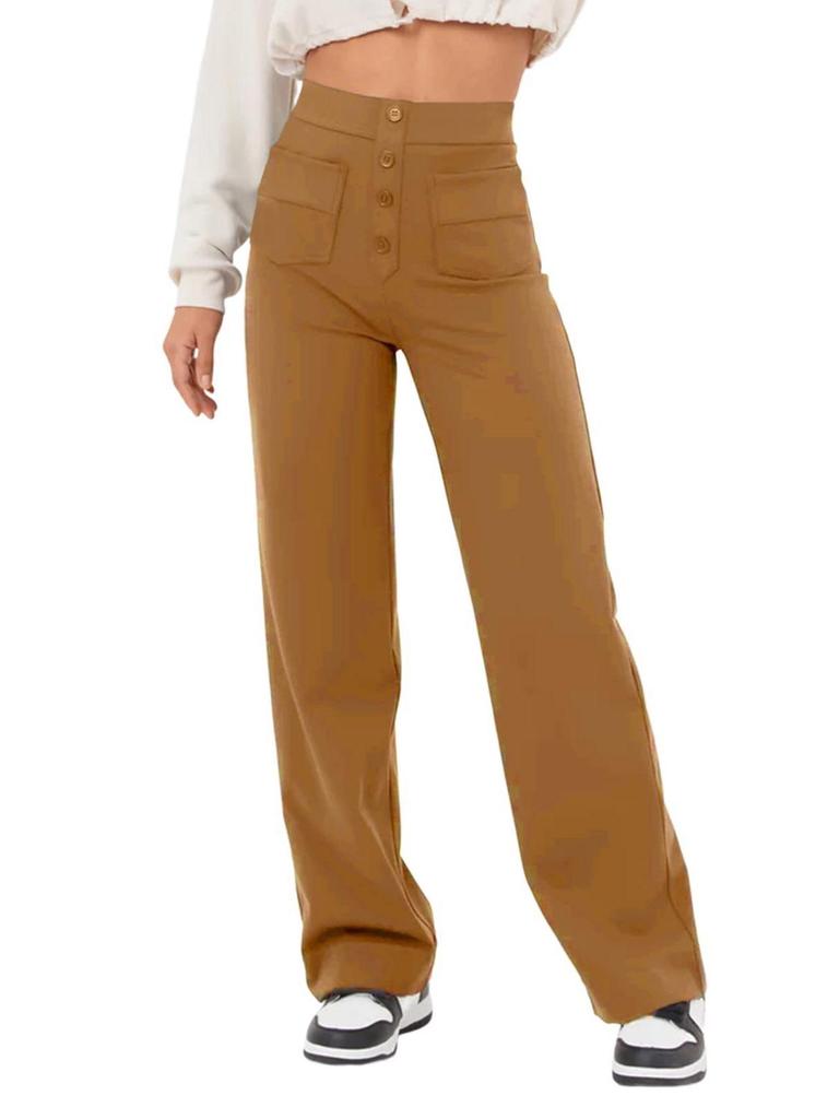 2024 Women's High-Waist Casual Straight Pants with Elastic Belt & Multiple Pockets