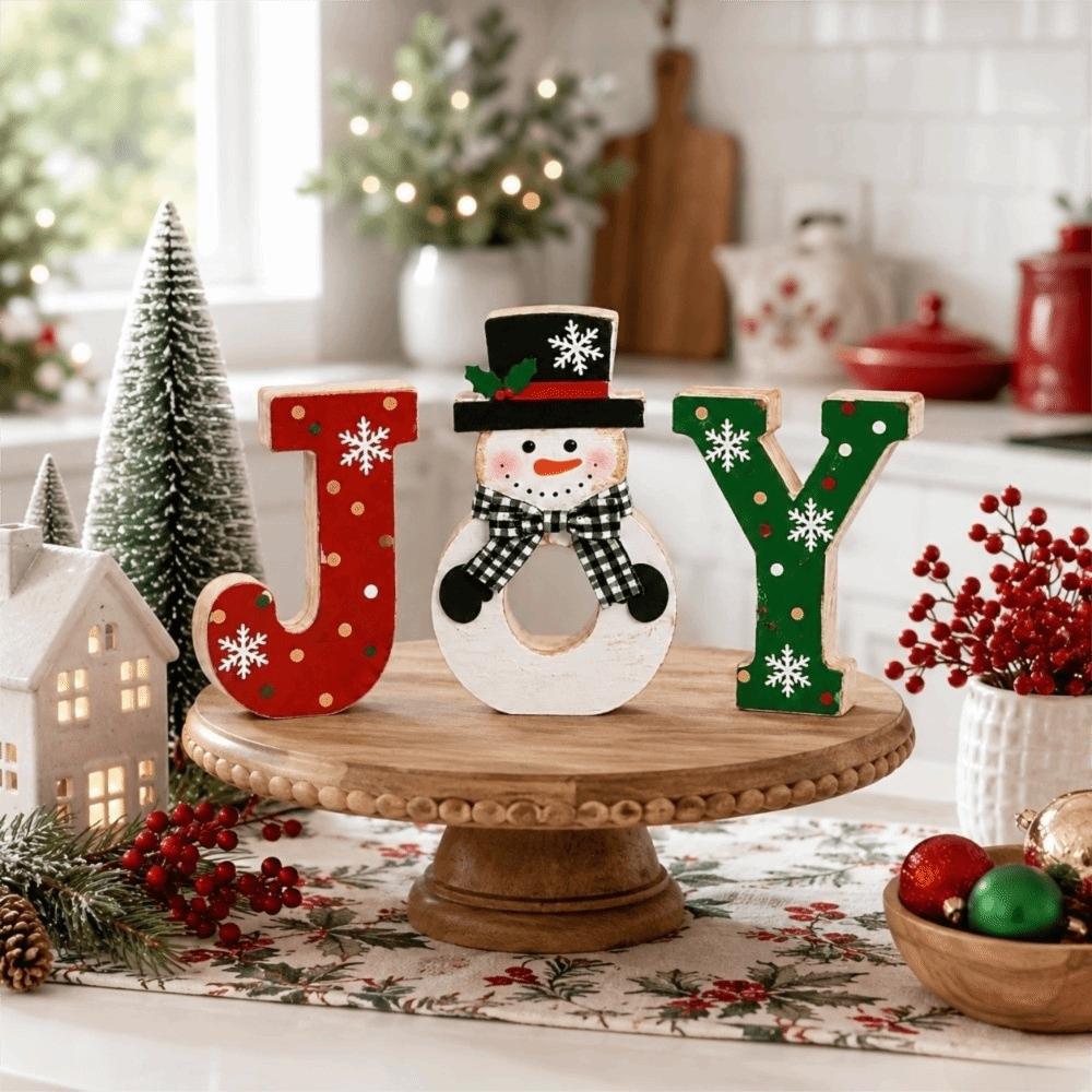 3/4pcs Rustic Farmhouse Style Wooden Desktop Ornaments 2D Flat Holiday Tabletop Decor Dining Tables
