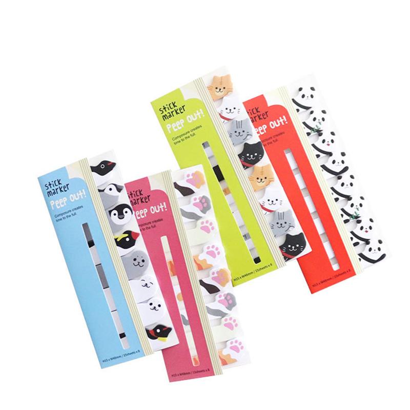 1 Piece Kawaii Stationery Cartoon Animals Marker Memo Pad Bookmark Flags Index Tab Sticky Notes Label Paper Stickers
