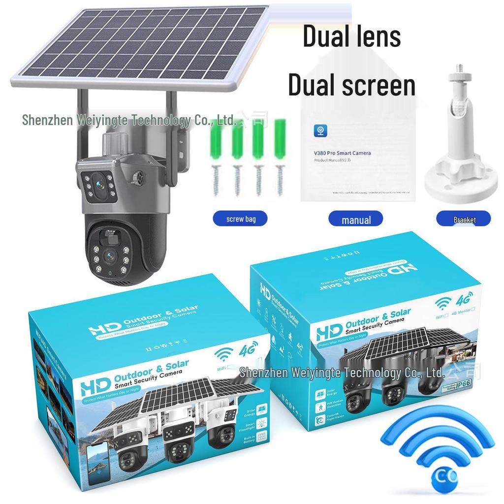 V380 Słoneczna Kamera Zewnętrzna 360° Deszczoodporna z 10-krotnym Zoomem 4G z Zdalnym Sterowaniem Mobilnym.
