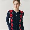 2026 Autumn/Winter Women's Cashmere Cardigan: Round Neck, Diamond Pattern, Contrast Color Knit Wool Sweater Coat