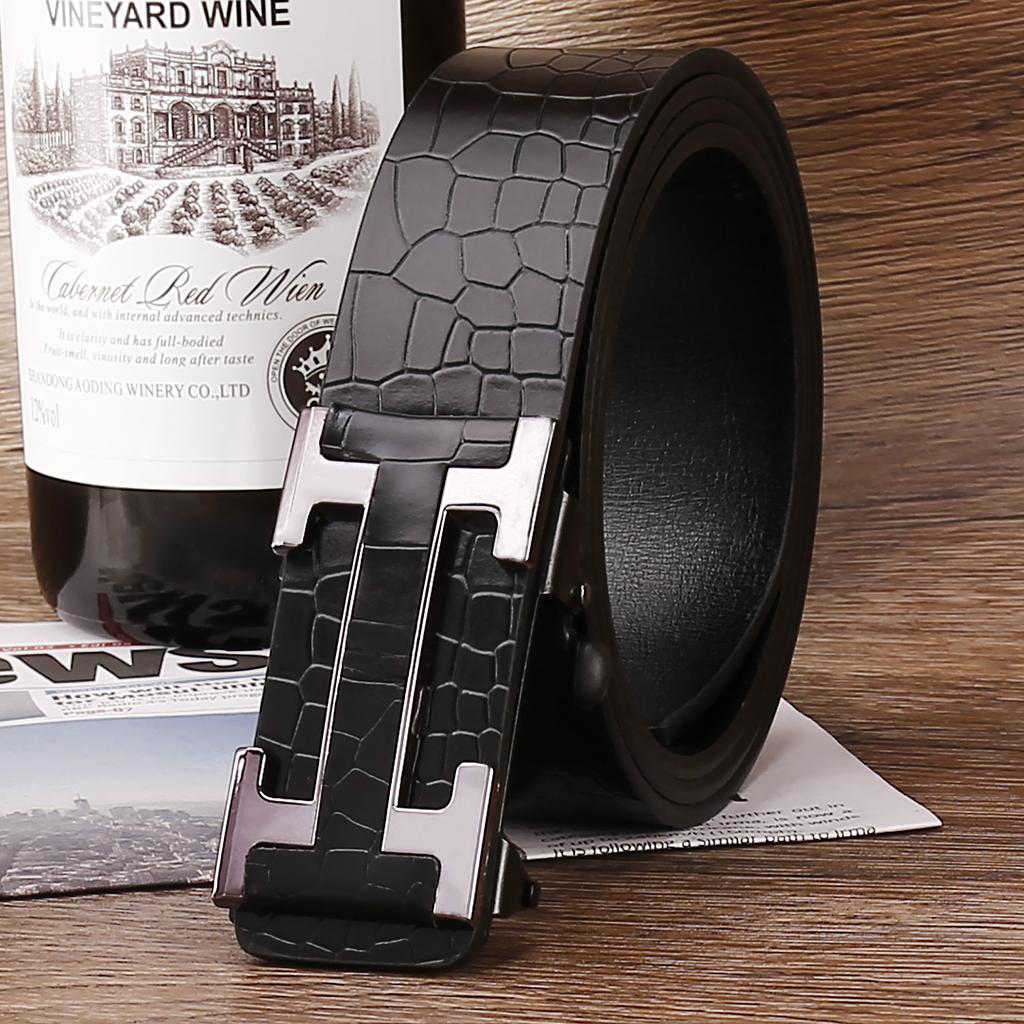 Wholesale Men's PU Leather Belts - No-Hole Automatic Buckle, Universal Strap for Pants & Jeans