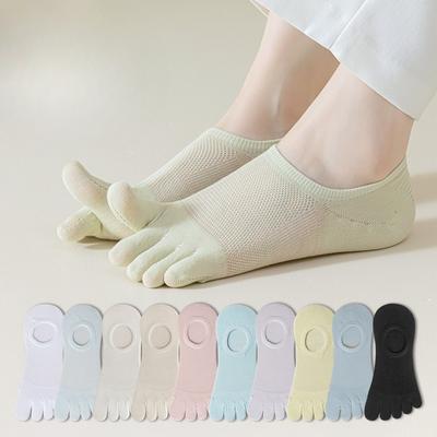 Meias Canoa de Malha Fina para Primavera e Verão Femininas, Meias Antibacterianas e Anti-infecção de Cinco Dedos, Meias de Algodão Invisíveis sem Costura