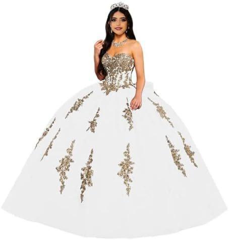 Gold Lace Applique Adult Dress Fluffy Strapless Tube Top Tulle Ball Dress Glitter Princess Dress Dress
