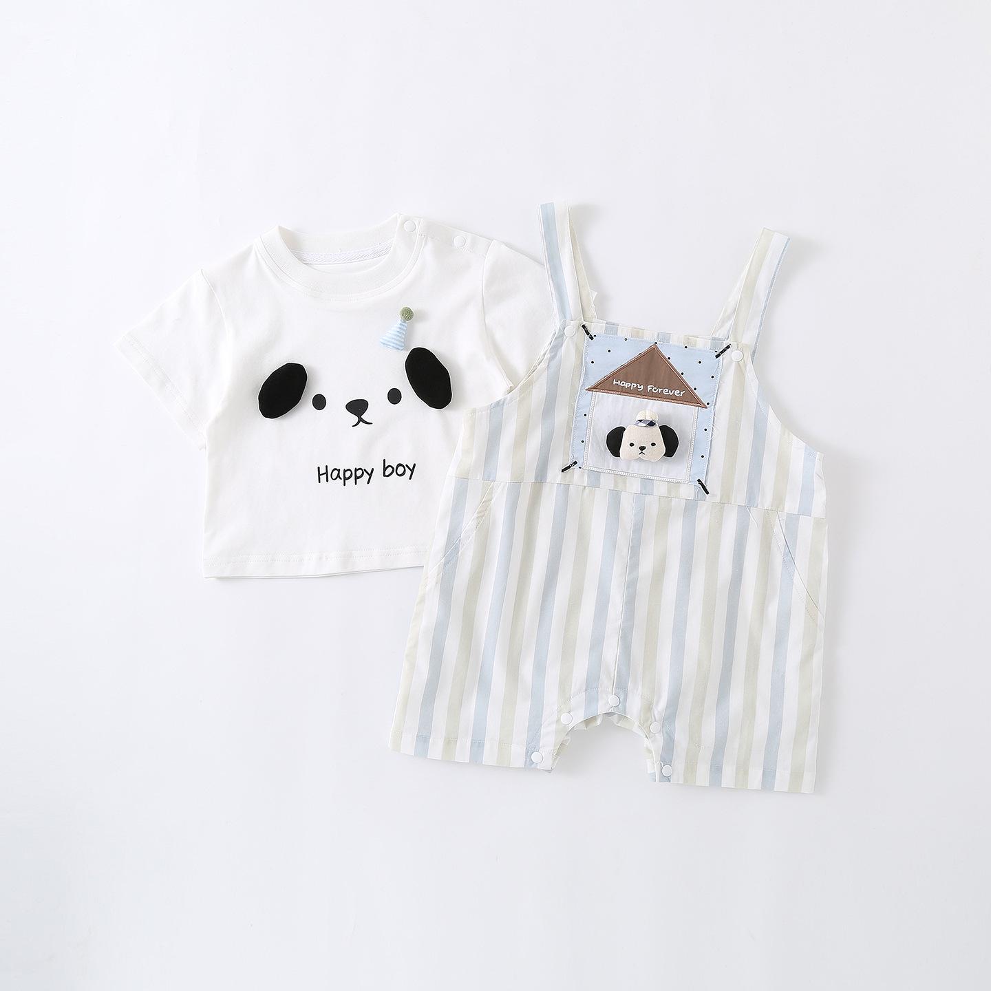 Baby Boy Summer Romper Set - Korean Style Short Sleeve Overalls Outfit for Crawling and Outings 73 cm