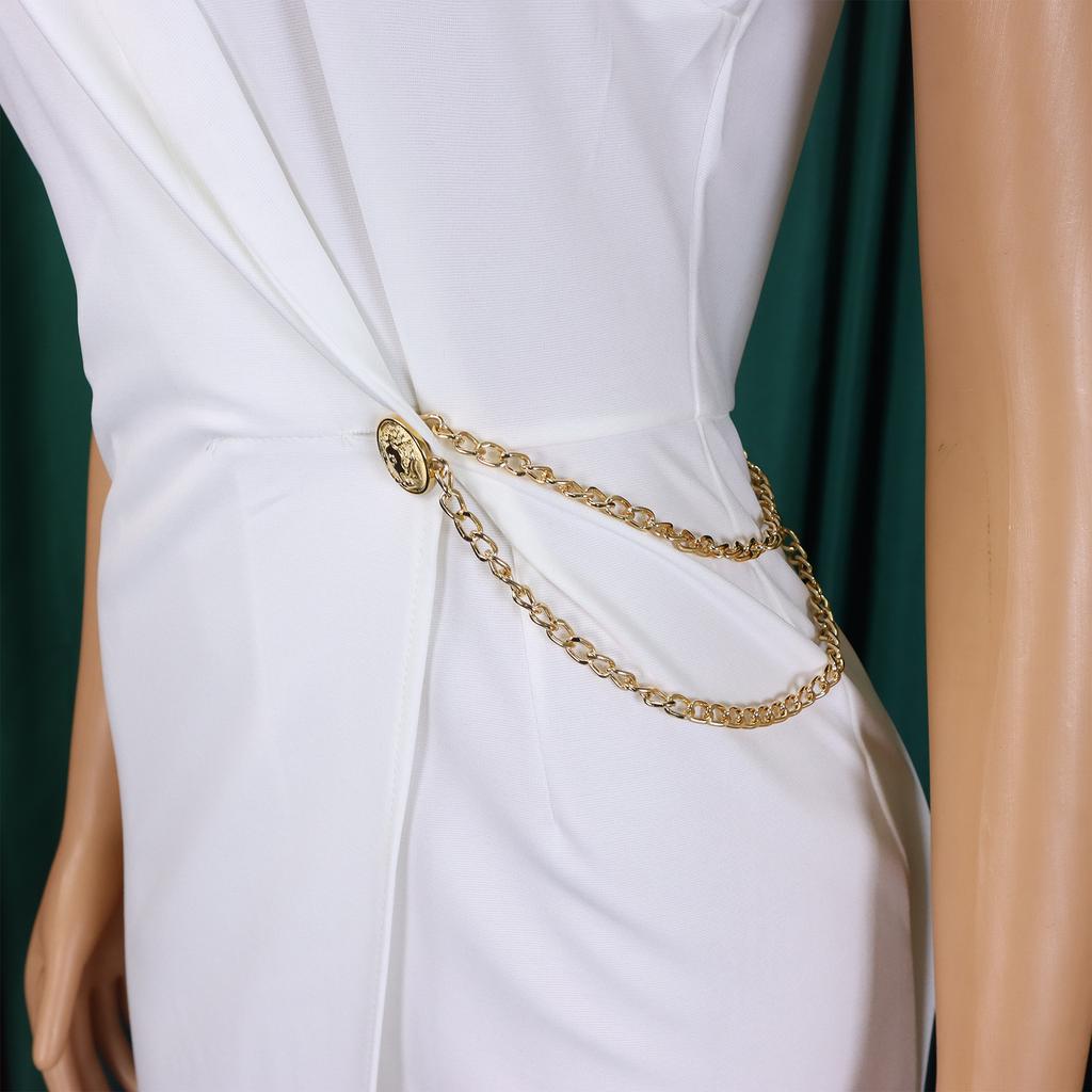 Women's Elegant and Elegant Suit Collar Waist Chain Loose Wide Leg Jumpsuit