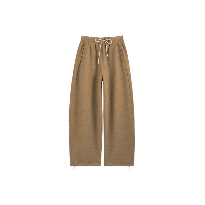 Shiyiyue Sporty Loose Casual Pants for Women, Autumn and Winter Elastic Waist Fleece-Lined Sweatpants with Drawstring, Straight Wide-Leg Long Pants