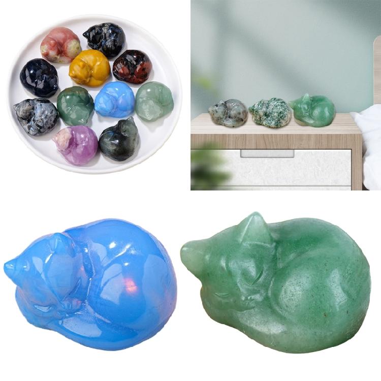Charme Cristal Chats Sculpture Statue, Figurine Décorative en Pierre Unique Aventurine Artefact Décoratif pour Collections Cadeaux