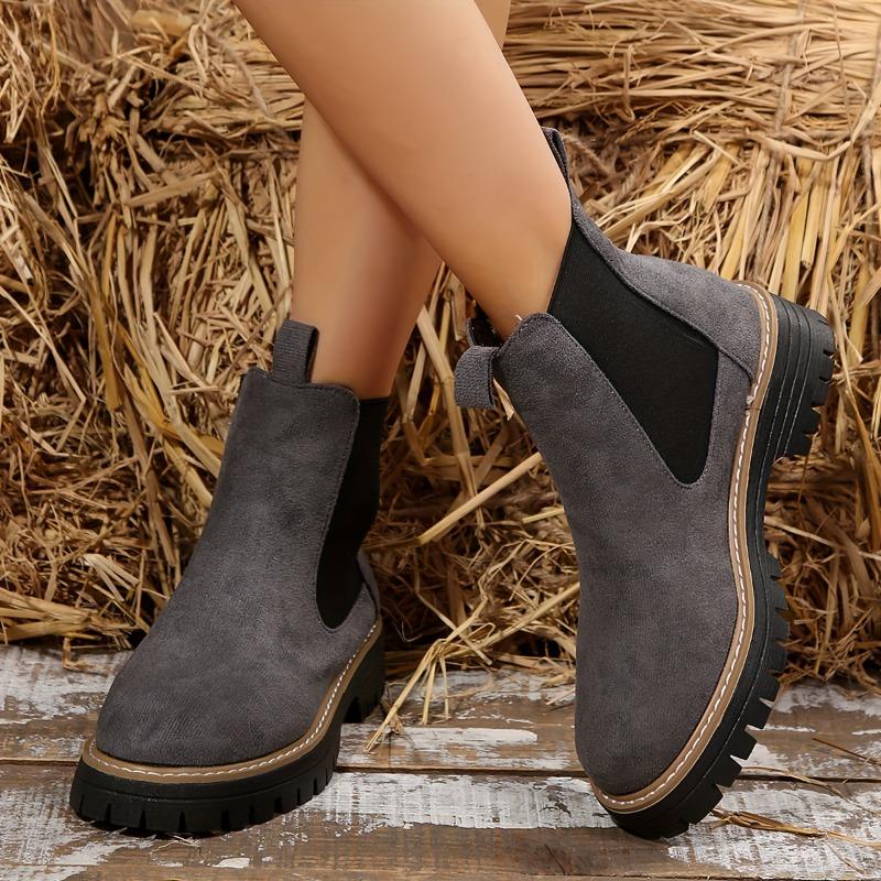 Women'S Slip-On Chunky Platform Ankle Boots - Non-Slip Rubber Sole, Cushioned Insole & Low Heel - Slip-On Closure