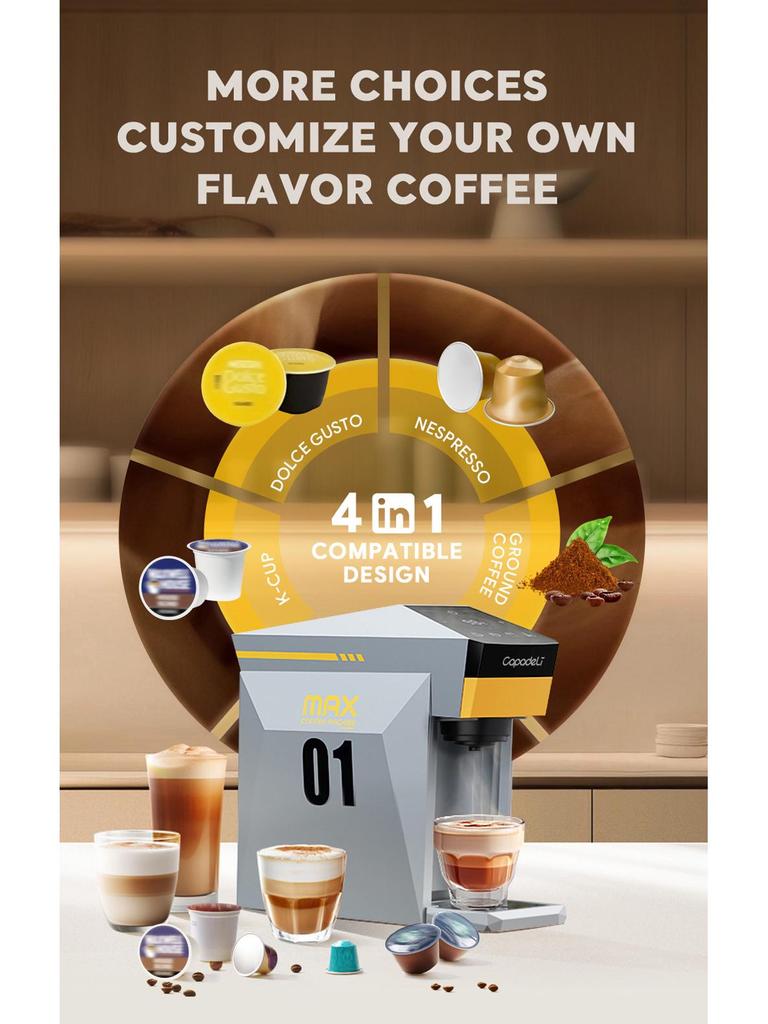 Aparat de cafea Smart Touch: Pornire cu o singură tastă, Multi-arome, Capsule americane și italiene