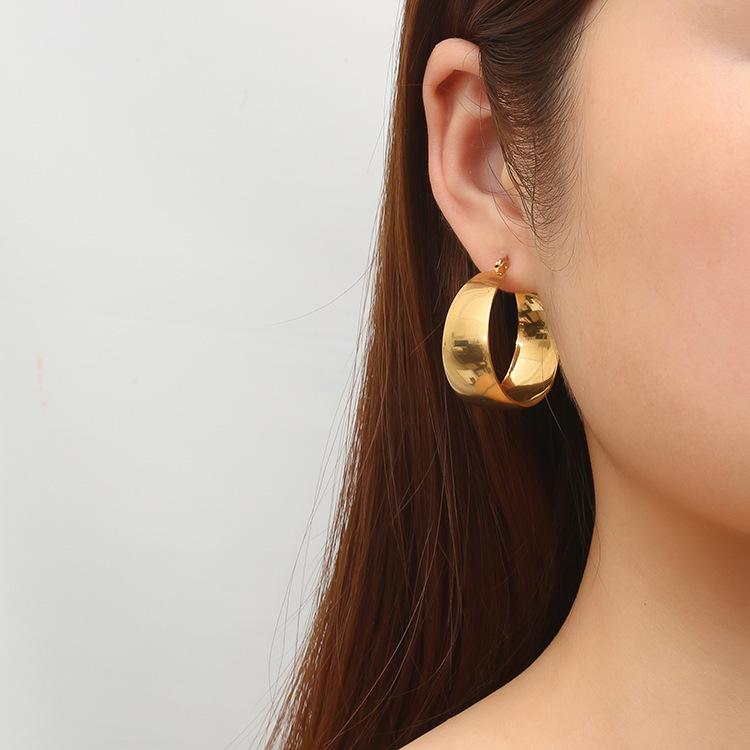 Fashion Wide Curved Stainless Steel Gold Color Earrings, Ear Buckles, Women Earrings Jewelry