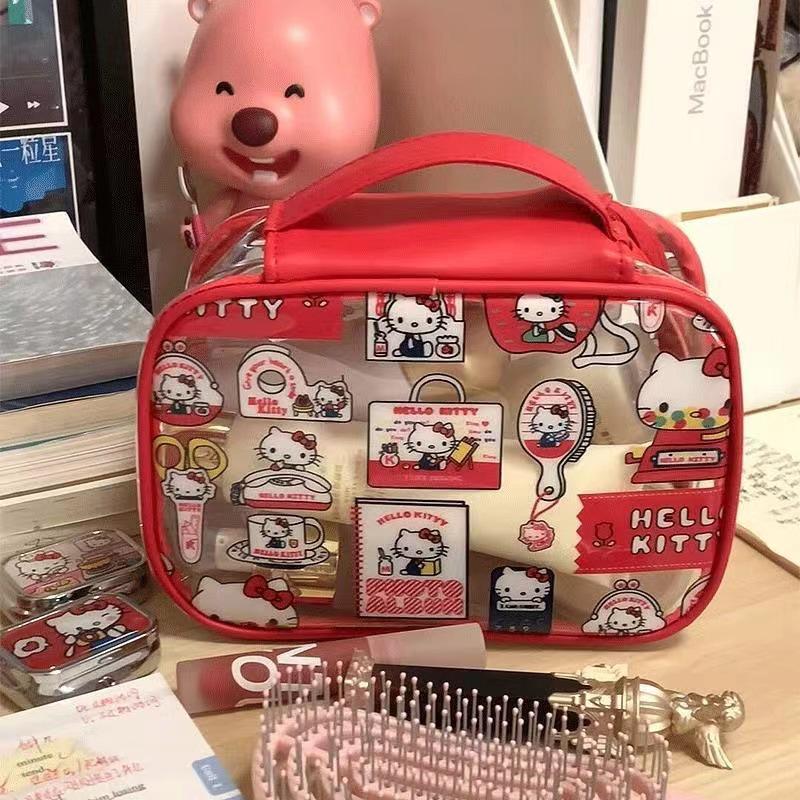 Large Transparent PVC Makeup Bag - Cartoon Design, Waterproof, Portable Skincare and Wash Storage