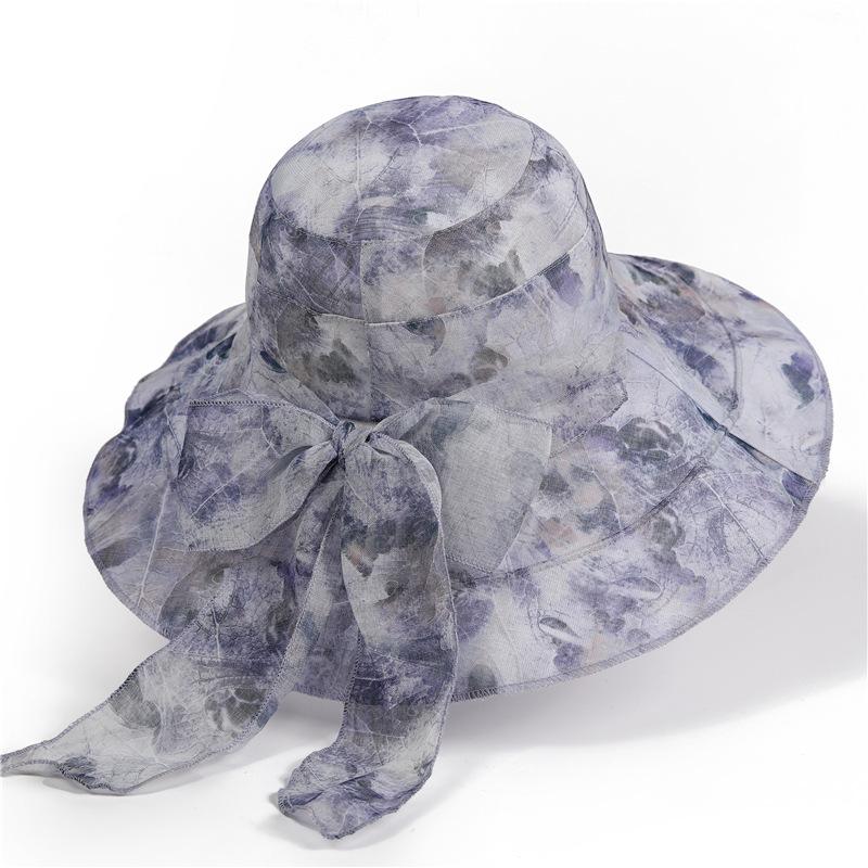 

Солнцезащитная шляпа женская летняя с полями, защита от УФ-лучей, шляпа от солнца с бантом для путешествий на открытом воздухе M（56-58cm）
