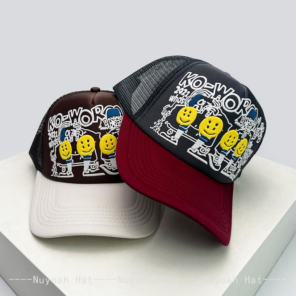 And Women 3D With Printed Pattern Letter Print Smiling Face Baseball Caps Color Contrast Sun Protection Hip Hop Air Permeable Trucker Caps Mesh