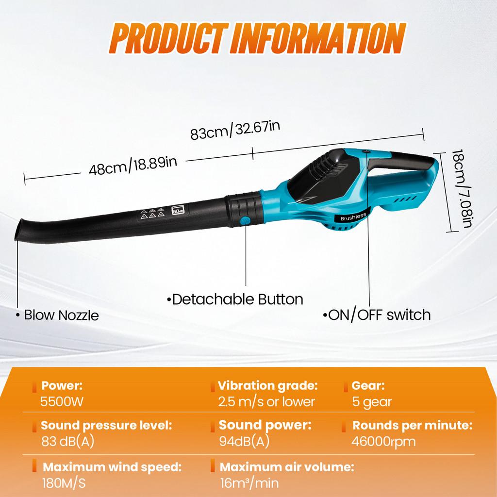 5500W Leaves High Power Brushless Electric Air Blower Cordless Portable Snow Leaf Blower Snow Dust Cleaning Power Tool