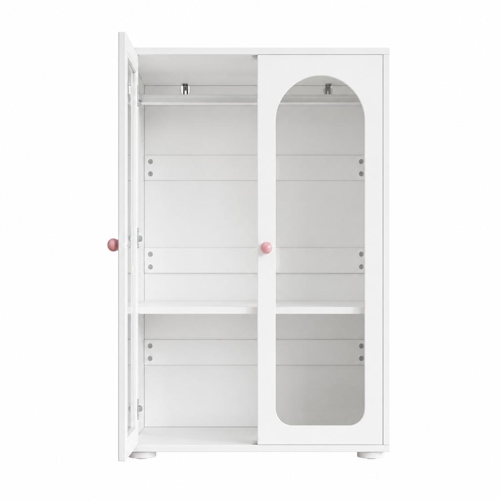 2-Door Wardrobe, Bedroom Storage Cabinet, Children's Wardrobe, with Clothes Rail, Acrylic Transparent Doors, Ceramic Handles, White, 80×50×120 Cm