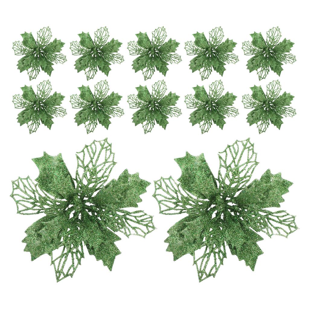 Red LED Lights Christmas Tree Garland Pendant Gold Tinsel Artificial Flowers Wreath Glitter Powder