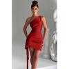 Europäisches und amerikanisches einseitiges plissiertes sexy Satin-Kleid mit geschlitzten Ärmeln, europäischer und amerikanischer Sommer-Temperament, figurbetont