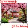 2D Japanese Cherry Blossom Shrine Backdrop Sakura Garden Background