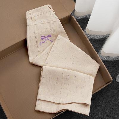 Damen Bestickte Schleife Weitbeinjeans