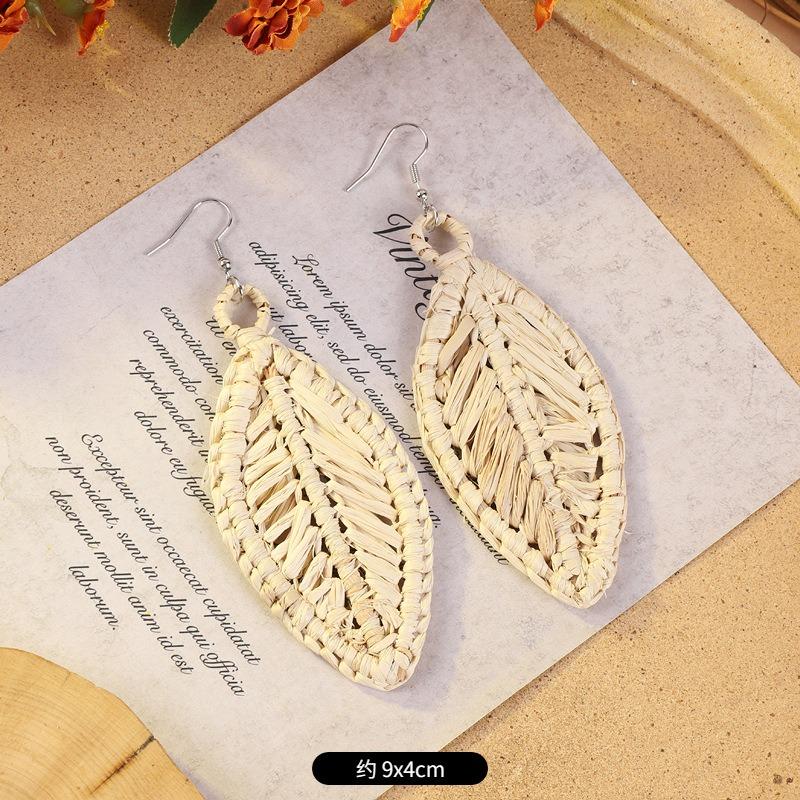 Vintage vacation style grass vine woven earrings Bohemian seaside niche exaggerated stud earrings women's earrings