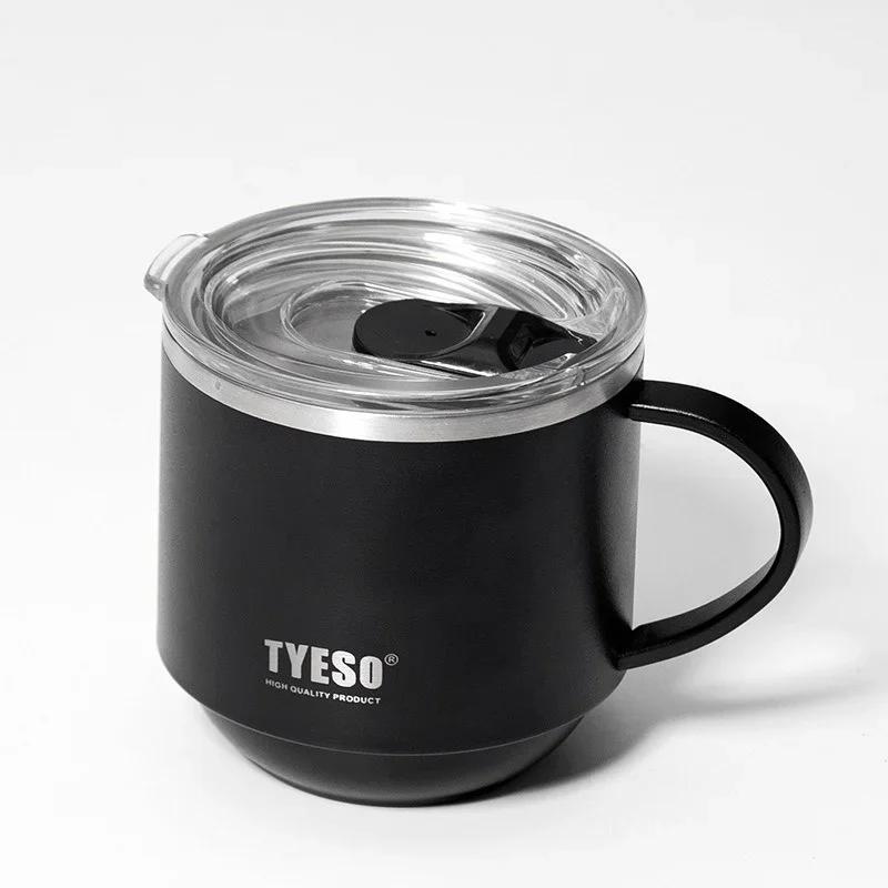 TYESO 304 Stainless Steel Thermos Cups with Handle and Clear Lid Coffee Mug Keeps Cold and Heat Portable Home Office Water Cups