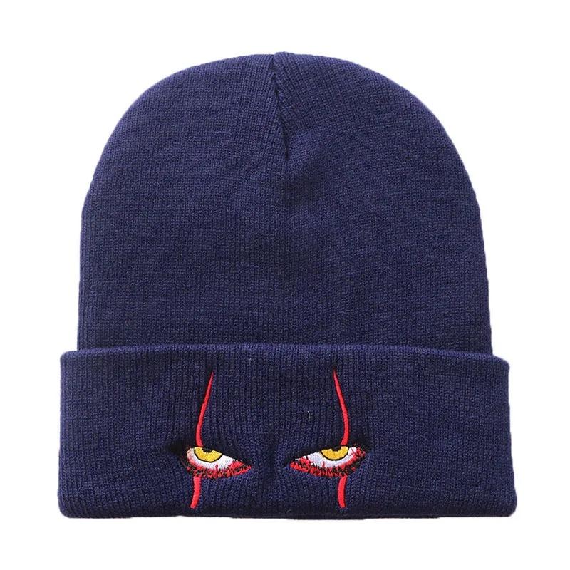 Pennywise Scary Eyes Knitted Hat Warm Overhead Hip Hop Woolen Cap Cozy Earflap Beanie for Men Women Children Halloween Props