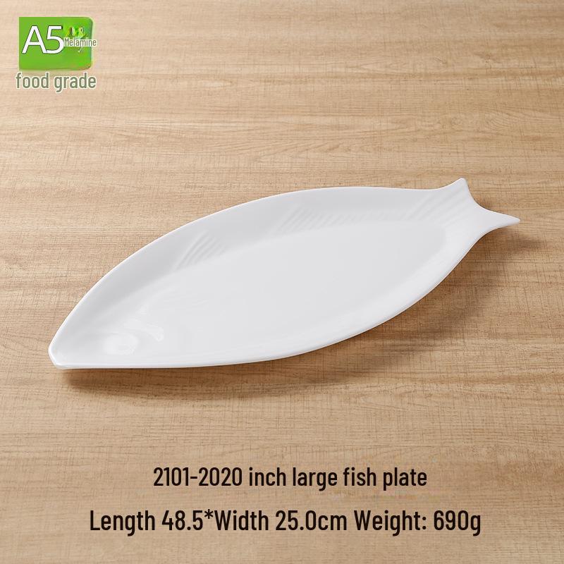 Melamine White Oval Fish Plate – Thickened Imitation Porcelain, 16-inch Large for Hotels