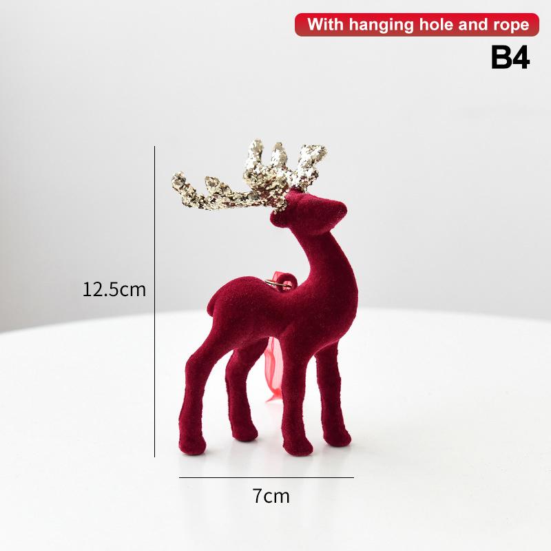 1Pcs Christmas Reindeer Deer Ornaments Decorations House Tabletop Decor Hanging Baubles Flocking Mini Deer Pendant Elk