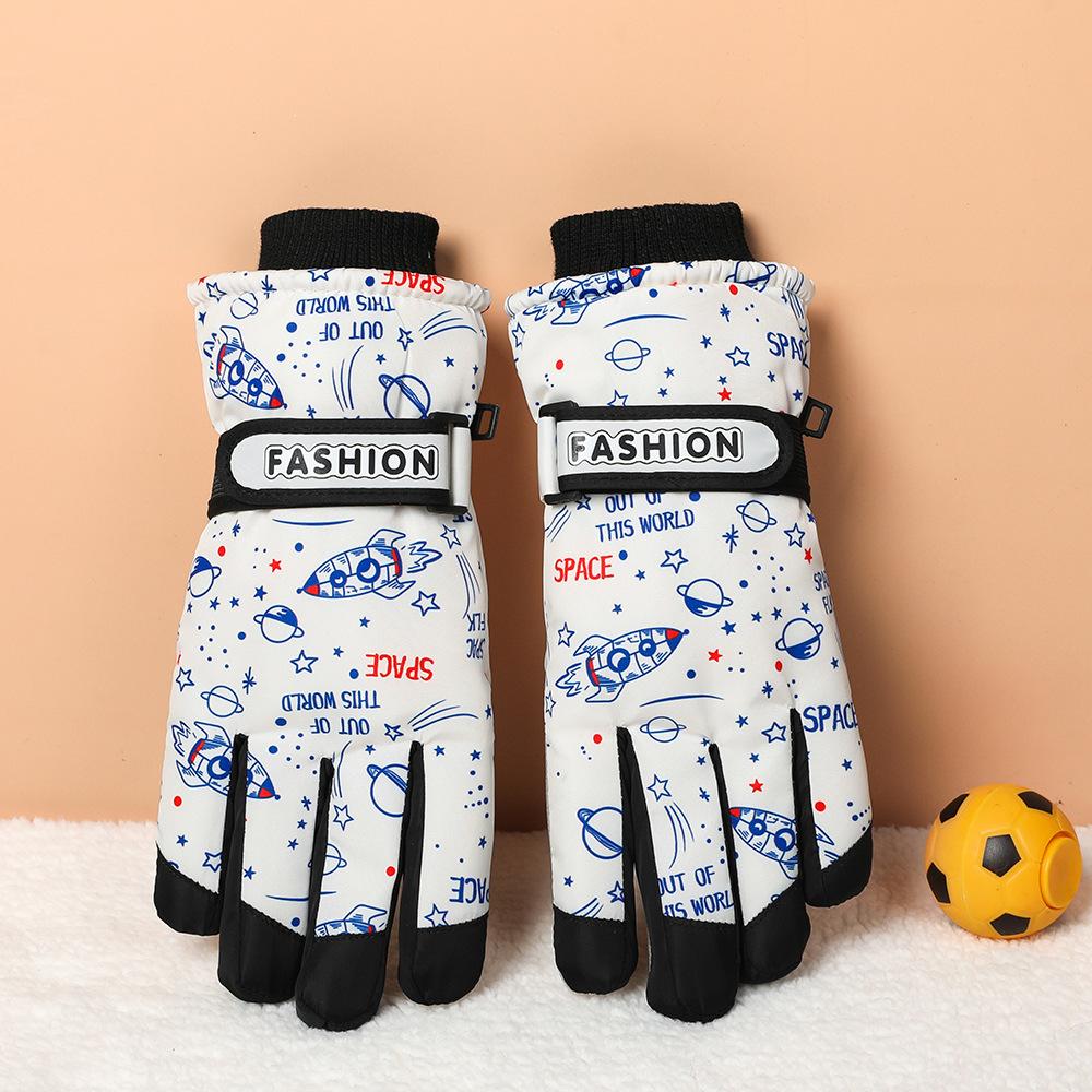 Children's Ski Gloves Outdoor Winter Warmth Plus Velvet Thickening Play Snow Windproof Boys and Girls Water Splashing Cold Proof Gloves