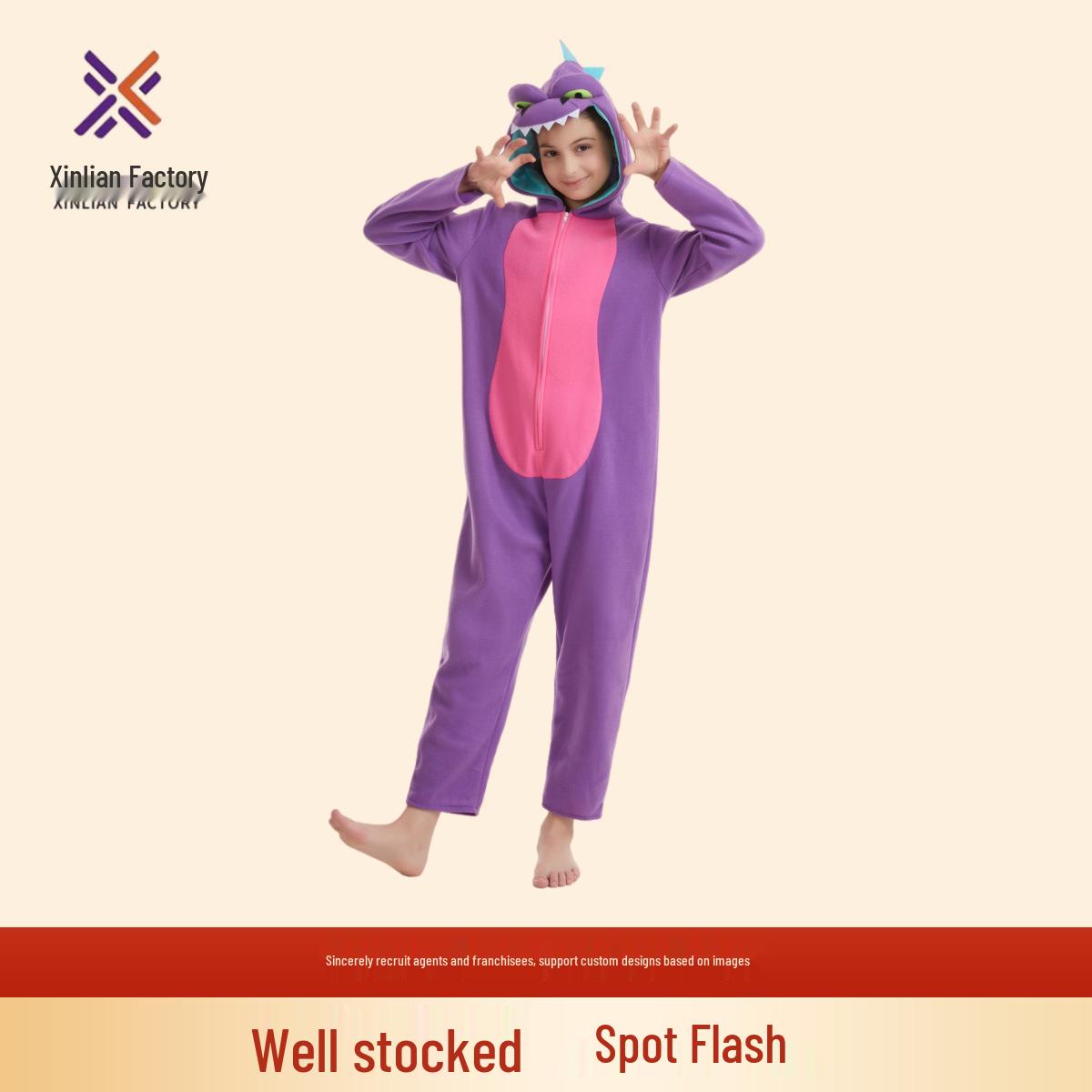 

Цельный костюм пижама динозавра для Рождества, Хэллоуина и косплея 3-4 years фиолетовый