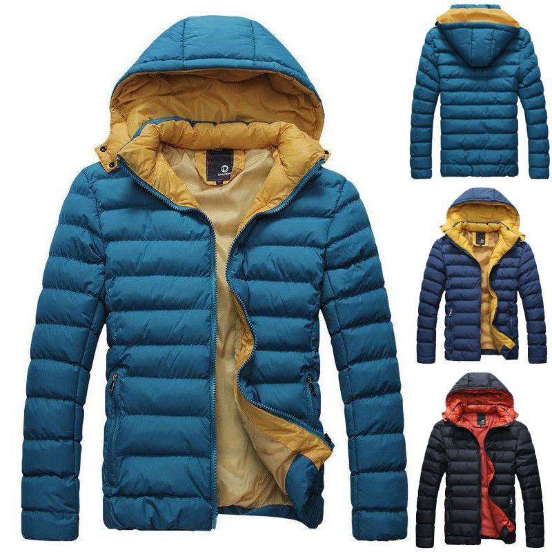 Mens Warm Winter Hooded Thick Padded Jacket Zipper Casual Parka Coat Outwear