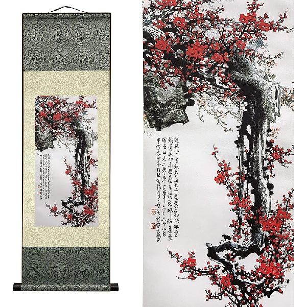 AtfArt Asian Wall Decor - Beautiful Silk Scroll Painting of Waterfall River Landscape - Mountain Spring Autumn Color Oriental Decor Chinese Art Wall