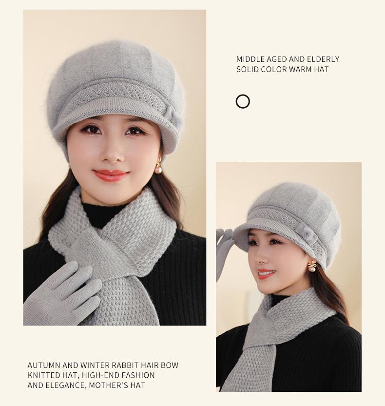 Women's Autumn/Winter Rabbit Fur Knitted Duckbill Hat for Middle-aged and Elderly