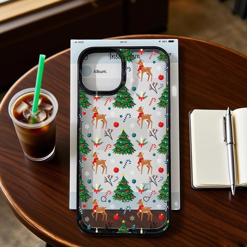 

Mini Christmas Ornaments Tree Phone Case for IPhone 17 Air 14 Pro Max 15 13 12Mini 11 16 7 8Plus Santa Snowman Clear Hard Cover For iPhone 11 ProMax