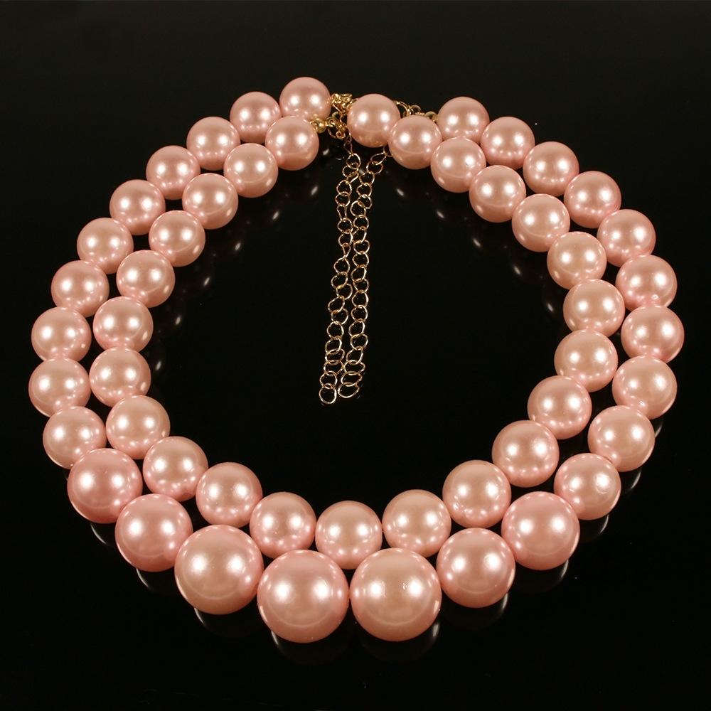 Necklace imitation pearl necklace European and American necklace trend hip-hop accessories set two-piece supply