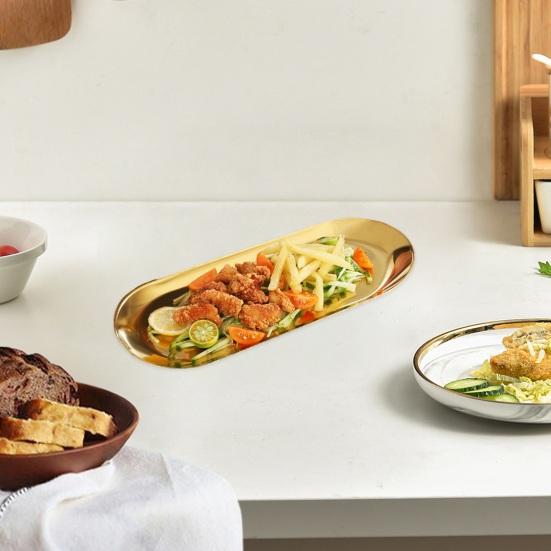 Placă de grătar din oțel inoxidabil, strălucire în oglindă, de calitate alimentară, sigură pentru mașina de spălat vase, gustare multifuncțională, desert, servire de mâncare cu legume