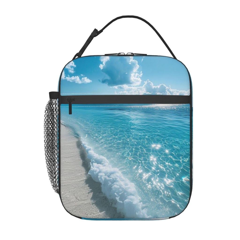Light Blue Sea Wave Insulated Lunch Bag for Women Kids Portable Food Boxes Thermal Lunch Box Tote