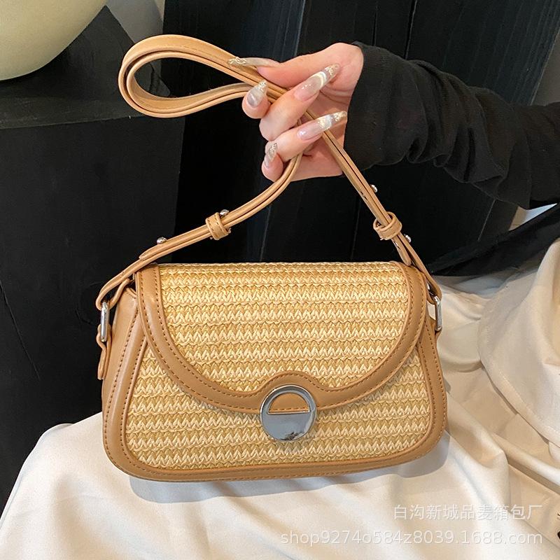 Internet celebrity explosion contrasting color armpit small bag women 2025 new niche design woven bag crossbody small square bag