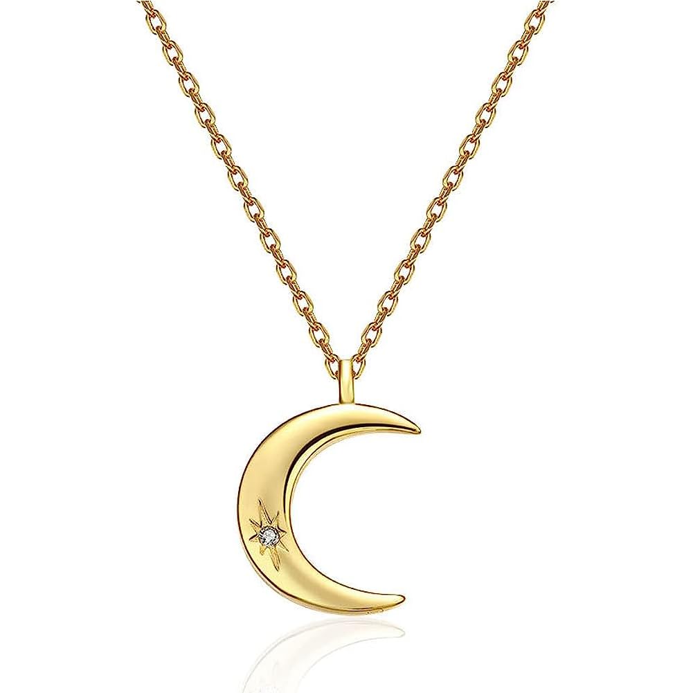 Moon Necklace for Silver Sterling Silver Crescent Moon Clavicle Popular Day Gift [Rockyu] Women, & Gold, 925, Zirconia, Pendant, Cute, Chain, золотой
