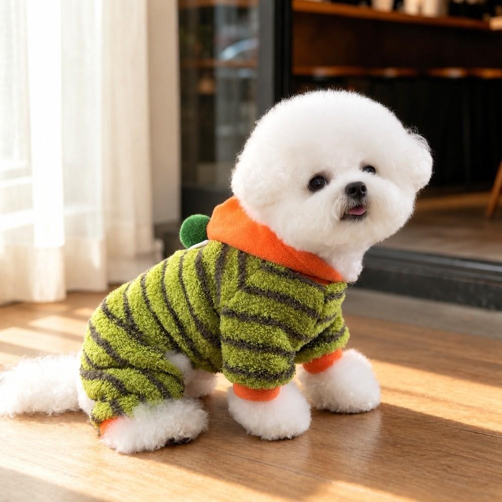 Warm Pet Four Legged Outfit Striped Fleece Dog Winter Clothes Cozy Dog Hoodie Jumpsuit Winter Walk