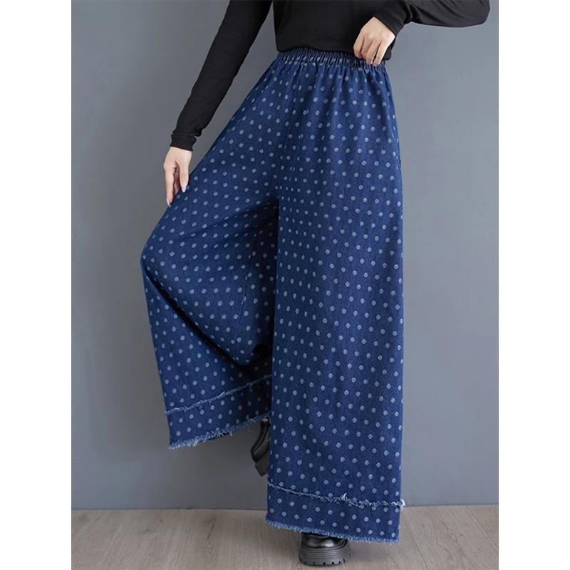 

Xitao Повседневные свободные брюки в винтажном стиле в горошек полной длины с широкими штанинами ZYY1074 One Size синий