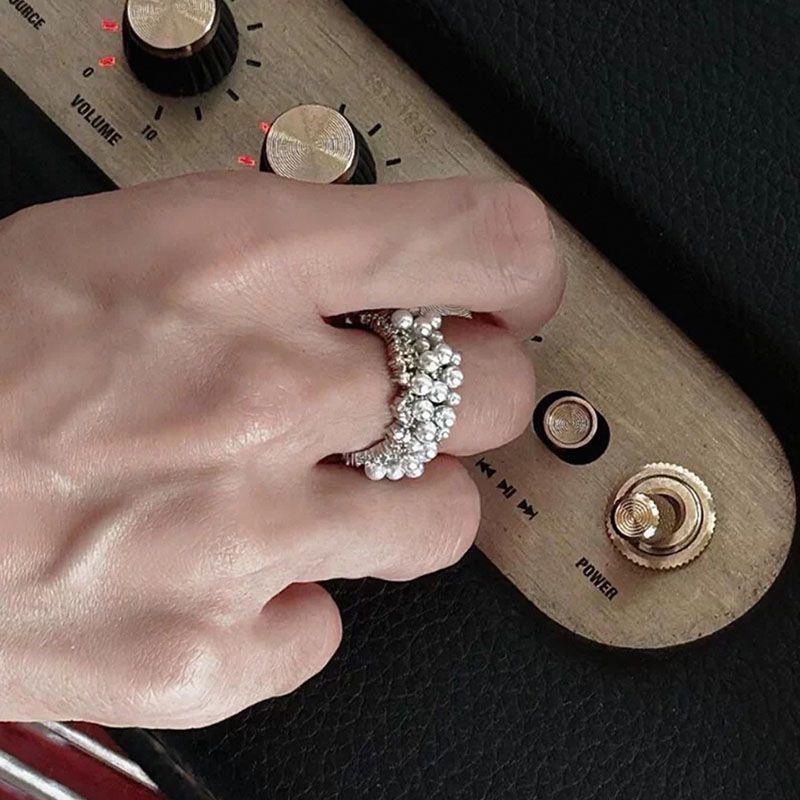 Elegant French Design Pearl  Zirconia Open Ring: High-End Versatile Index Ring Adjustable Open Size
